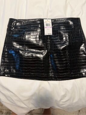 Michael Kors Black Faux Croc Patent Mini Skirt
